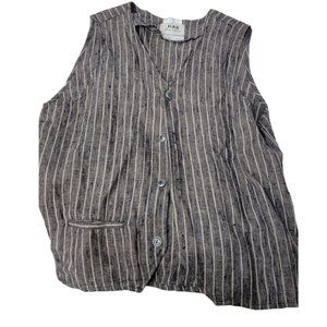 FLAX Engelhart Fall 1998 Best Dressed Vest Black Yarn-Dyed Pinstripe Linen